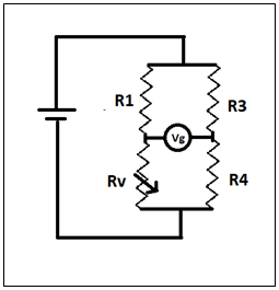 Find the value of Rv & R4 for the bridge to be balanced if R1=4 ohm, R3=8 ohm