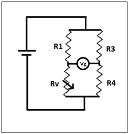 Find the value of Rv, for the bridge to be balanced if R1=3 ohm, R3=6 ohm, R4=2 ohm
