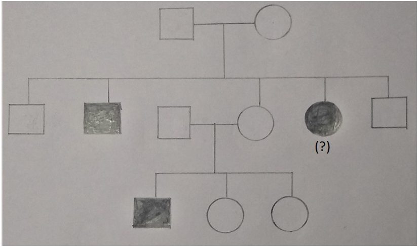 The genotype of indicated member is aa for 50% of first generation progenies