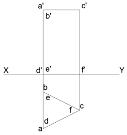 In projection top view is equilateral triangle which is the base with true shape & size