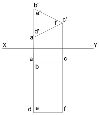 The type of solid from the given projection is triangular prism with top & front views